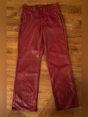 Judy Blue Leather Look Burgundy Pants, Straight, Size 5/27, spot on back of leg